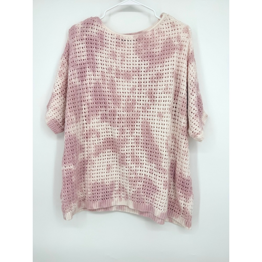 Marled Reunited Clothing Pink White Tie Dye Open Knit Crochet Sweater Large